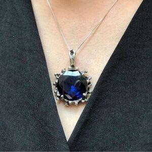 Adina stone sapphire vintage Pendant, sterling silver